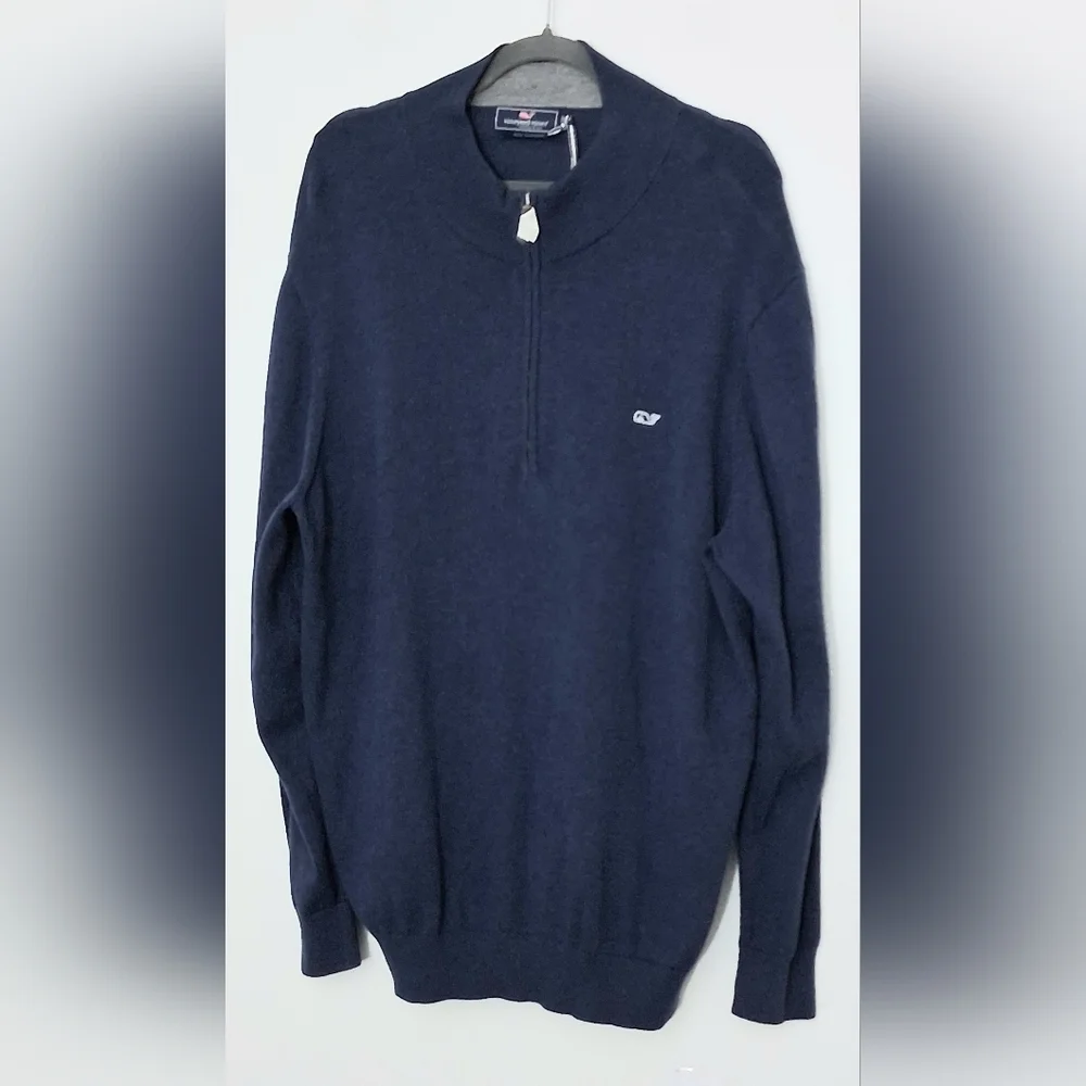 Vineyard Vines Sweater Men's 2XL Navy Zip-Up‎ Palm Beach 1/4 Zip Cashmere Blend